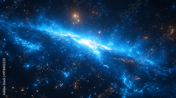 Fototapeta A stunning view of a blue galaxy filled with stars and cosmic matter, showcasing the beauty of the universe.