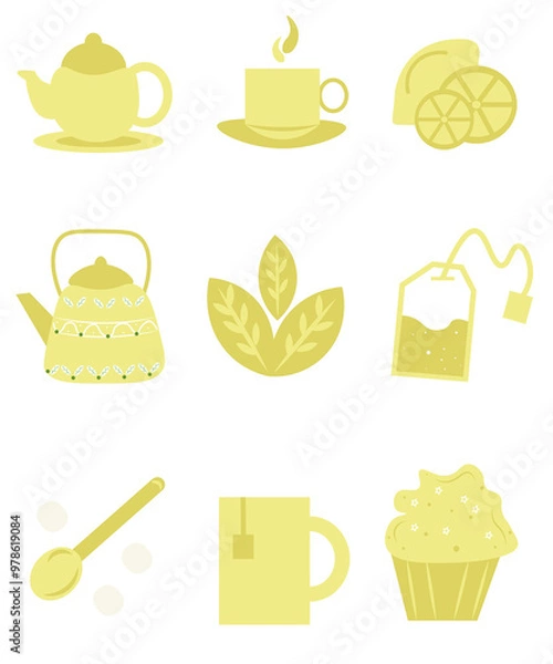 Fototapeta illustration of the vector of tea and coffee, set of tea set on a white background