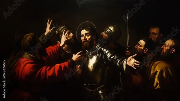 Fototapeta Caravaggio’s The Conversion of Saint Paul: Baroque Painting with Chiaroscuro, Dramatic Light and Darkness, and Symbolic Religious Narrative