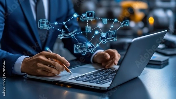 Fototapeta Strategic Global Business Executives Planning E-Commerce Expansion and Supply Chain Transformation with Copy Space for Text