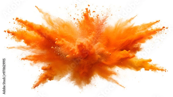Obraz Vibrant orange powder explosion, creating dynamic and stunning visual effects. Isolated on a transparent or white background.