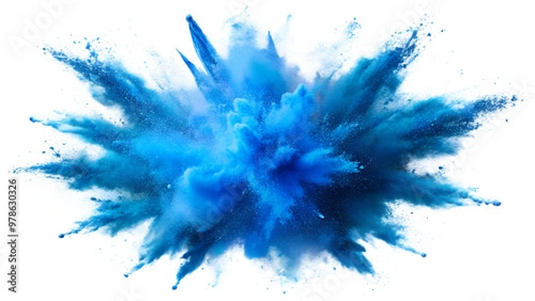 Obraz A striking blue explosion, showcasing vibrant colors and dynamic motion, isolated on a transparent or white background.