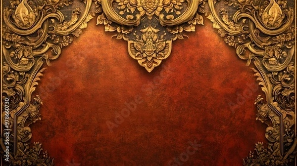 Fototapeta A traditional 2D background illustration with intricate Thai patterns, inspired by ancient temple murals, hyper-real, high quality, sharp images
