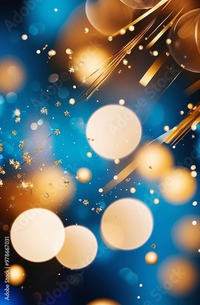 Fototapeta Abstract blue and gold background with bokeh for a festive New Year's Eve. Made with generative AI technology
