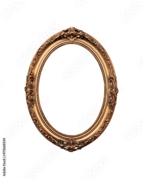 Fototapeta Ornate oval gold frame with intricate details ideal for luxurious designs, vintage invitations, elegant decorations, classic artworks. Generative AI