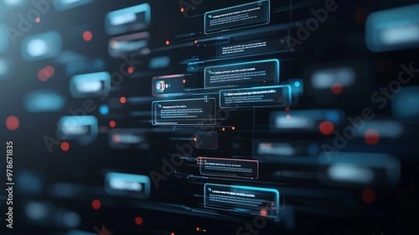 Fototapeta A 3D search engine interface with floating holographic search bars, representing futuristic web browsing