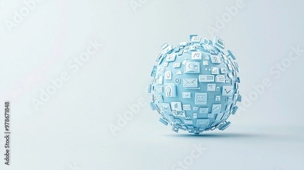 Obraz A 3D globe with search engine icons orbiting around it, symbolizing global internet connectivity