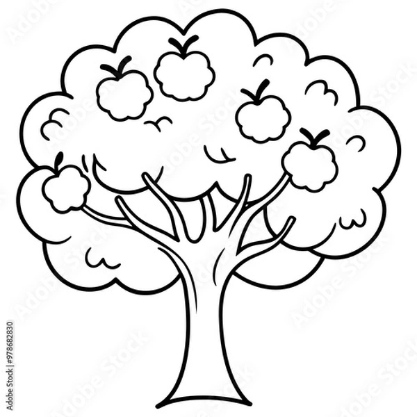 Fototapeta an apple tree outline coloring book page line art drawing