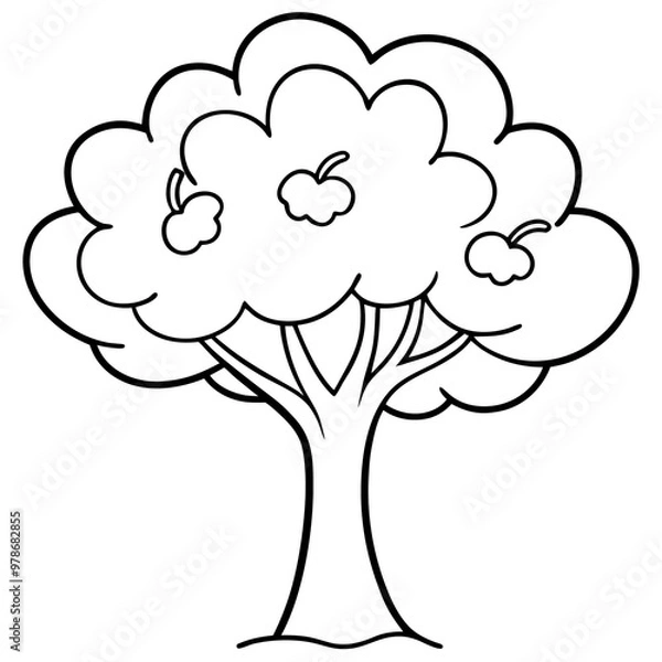 Fototapeta an apple tree outline coloring book page line art drawing