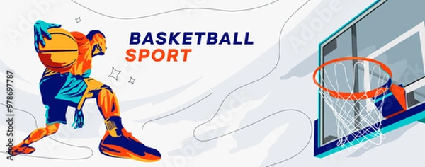 Obraz Illustration a basketball player in grunge style. Male basketball athlete dribbling the ball, this design has the concept of celebrating a basketball game. National sports day celebration