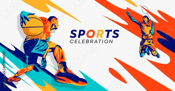 Obraz Illustration a basketball player in grunge style. Male basketball athlete dribbling the ball, this design has the concept of celebrating a basketball game. National sports day celebration