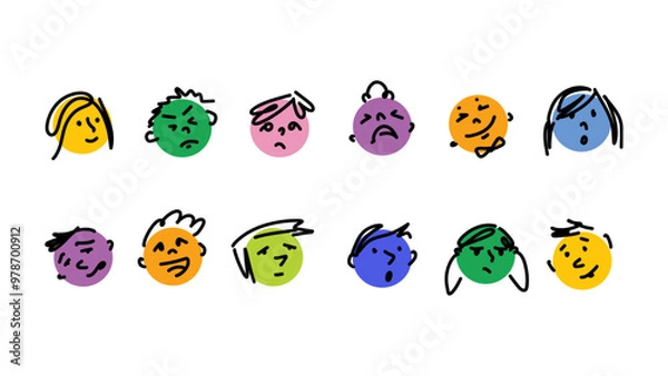 Obraz Set of hand-drawn Doodle Faces With Various Emotions