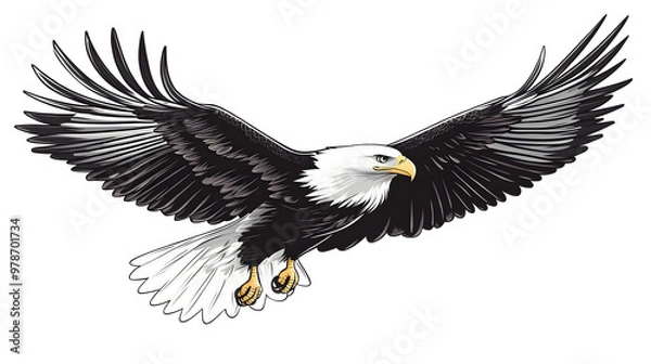 Obraz A vector of a soaring eagle with sharp black outlines and a white body, designed for corporate logos, banners, or outdoor-themed advertisements.