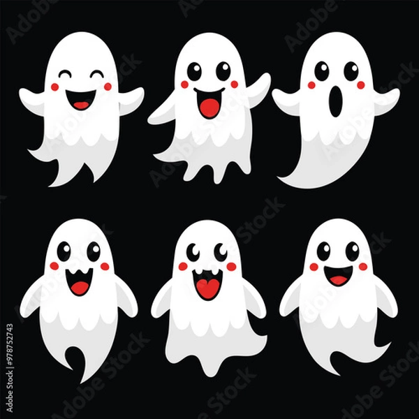 Obraz Spooky Cute Halloween Ghost Vector Set icon png illustration cutout, isolated creepy spooky vector 