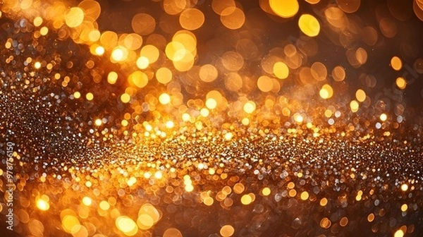 Obraz Amber Christmas Glitter Background with Festive Blurred Lights and Macro Texture Twinkling Reflections