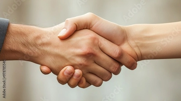 Fototapeta Two Hands Clasped Together in a Firm Handshake