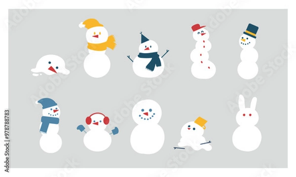 Obraz 雪だるまのイラストセット