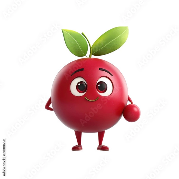 Fototapeta 3D cartoon character cranberry, isolated on a white background. png