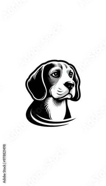 Obraz イギリスのビーグルのモノトーン画像。優れた嗅覚を持つ小型の狩猟犬。