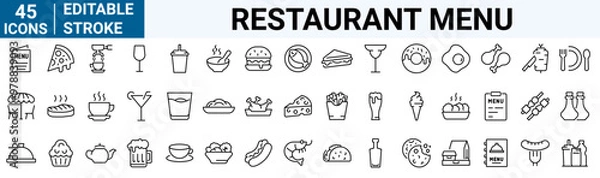 Obraz Restaurant menu line icons set.