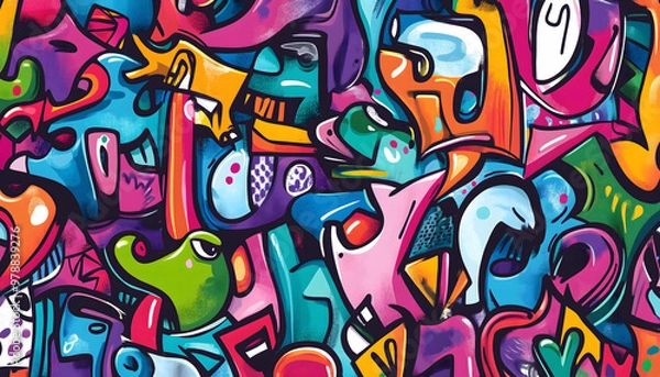 Fototapeta An artistic illustration of colorful and seamless graffiti