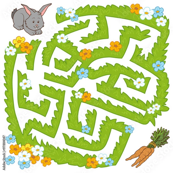 Fototapeta Maze game: help bunny get to the carrot