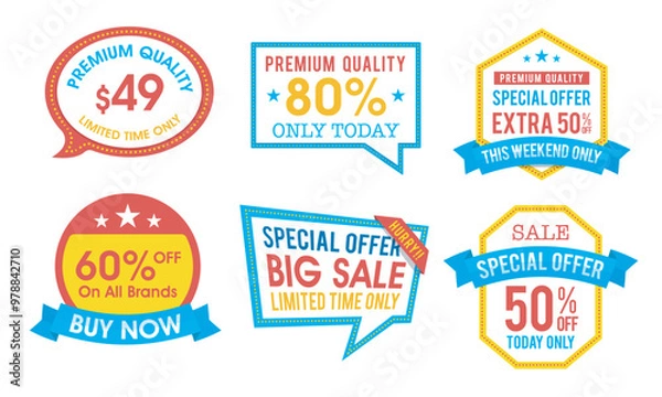 Fototapeta Sale Sticker, Label and Tag with Special Offer, Message Typography Vector Illustration.
