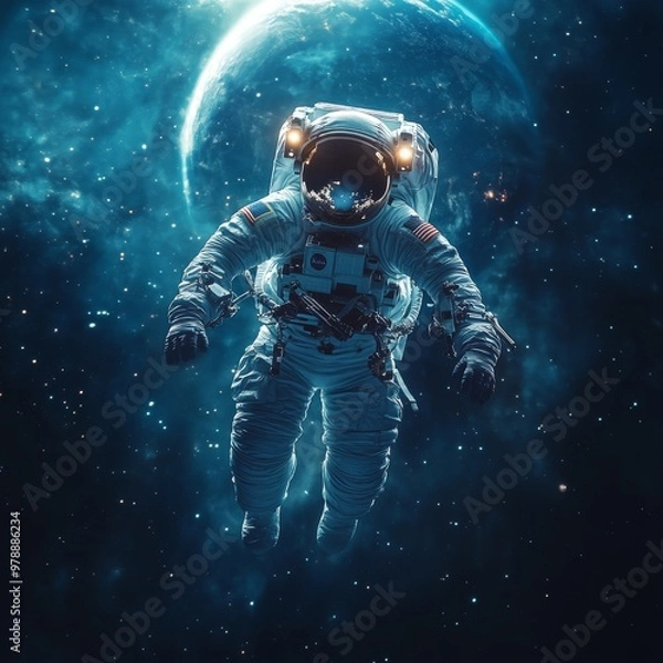 Obraz Astronaut Floating in Space with Earth in Background