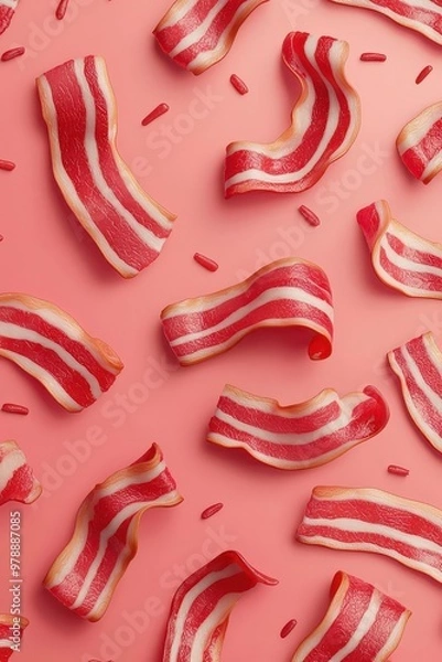 Fototapeta Bacon day, Crispy bacon strips on a pink background