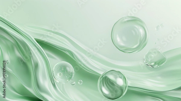 Fototapeta Abstract light green background liquid with bubbles..