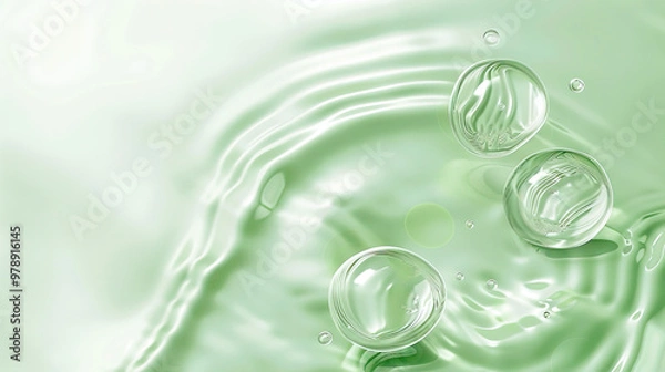 Fototapeta Abstract light green background liquid with bubbles..