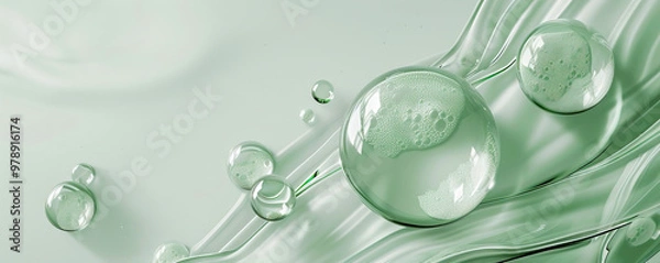 Fototapeta Abstract light green background liquid with bubbles..