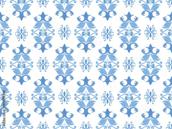 Fototapeta Sky blue Damask pattern