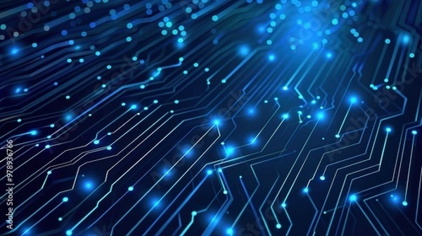 Fototapeta abstract tech background with illuminated fiber optic connections quantum computing network system and electronic global intelligence