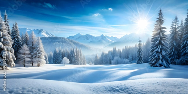Fototapeta Snowy valley with winter background for product presentation, snow, valley, winter, background, presentation, product, cold, white