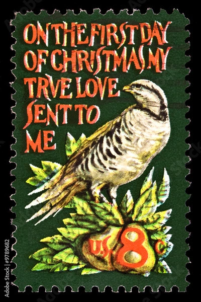 Obraz Partridge in a Pear Tree Christmas Stamp