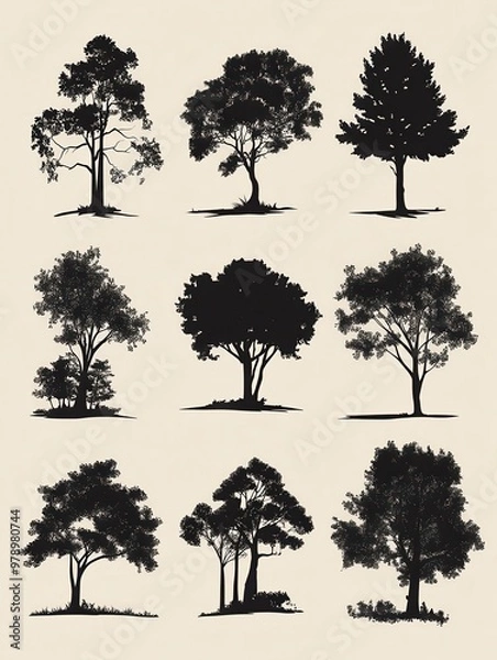 Fototapeta Collection of Silhouettes of Trees