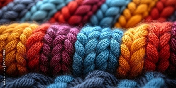 Fototapeta Vibrant Close Up of Colorful Knitted Wool Fabric with Complex Patterns and Warm Hues for Autumn and Winter Projects