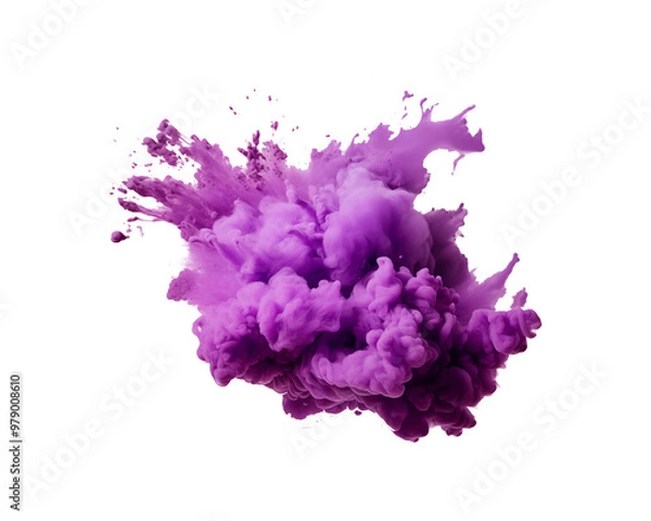 Fototapeta Splashes and swirls of purple ink on a white background. Excellent for imaginative marketing brochures, graphic design projects. Generative AI
