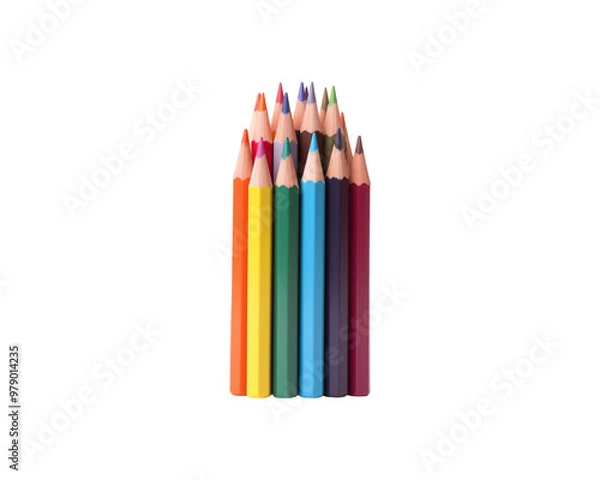 Fototapeta A row of sharpened colored pencils is ideal for educational materials, school supplies, stationary, art projects, coloring books, and creative designs. Generative AI