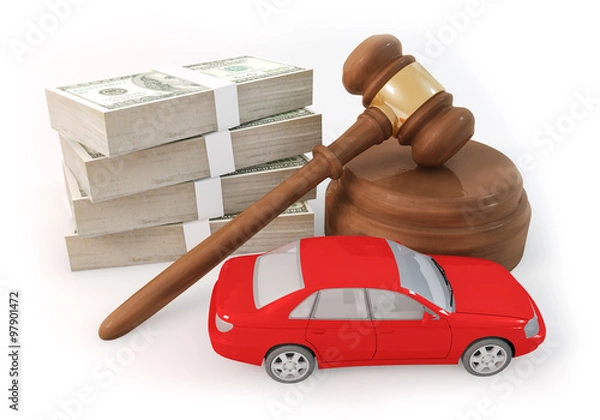 Fototapeta dollars stack and auction with car