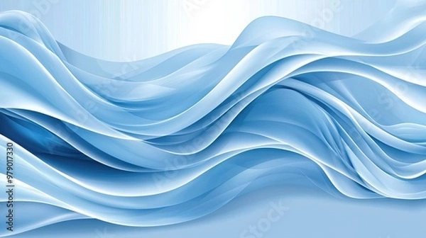Fototapeta Abstract blue wave background with flowing lines and soft light effect.