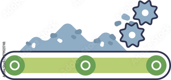 Obraz Illustration of a conveyor belt with gears grinding material, symbolizing industrial processing.