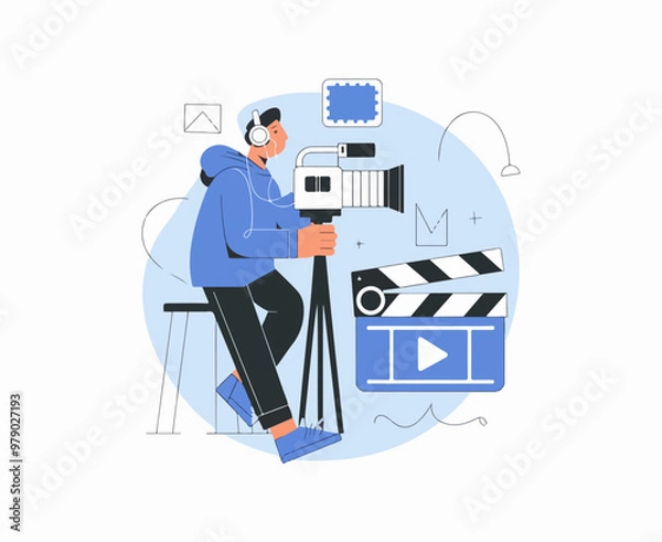 Fototapeta Adobe Illustrator Artwork of a man is recording a video camera with a camera in front of him..