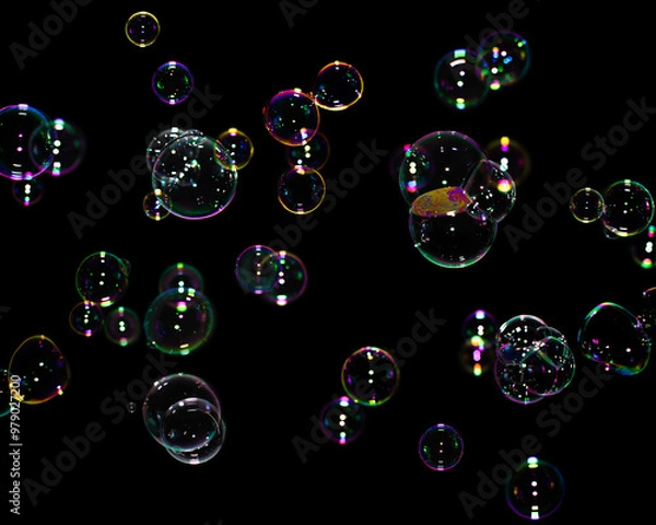 Obraz Big air bubbles isolated on black background. Use it as an overlay with overlay mode (Screen)