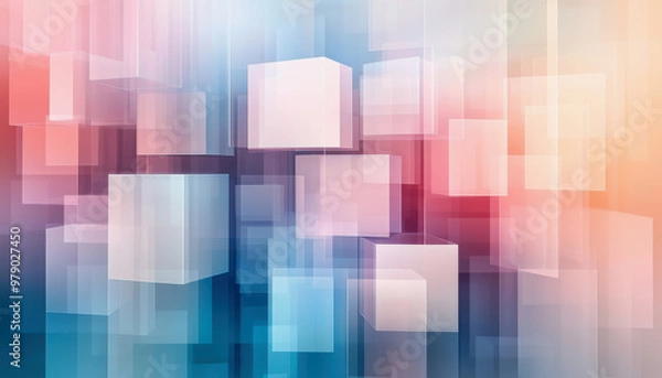 Fototapeta Pastel geometric design, blocks, overlapping, soft pink, blue, cream tones, abstract pattern