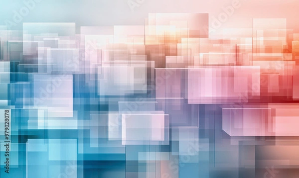 Fototapeta Pastel geometric design, blocks, overlapping, soft pink, blue, cream tones, abstract pattern