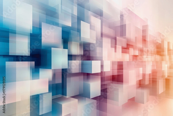 Fototapeta Pastel geometric design, blocks, overlapping, soft pink, blue, cream tones, abstract pattern