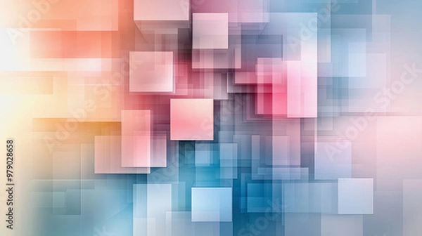 Fototapeta Pastel geometric design, blocks, overlapping, soft pink, blue, cream tones, abstract pattern