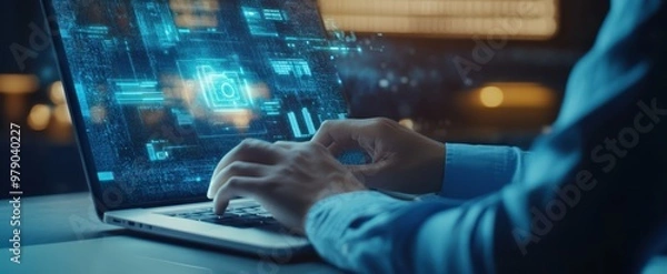 Fototapeta The Laptop with Digital Interface